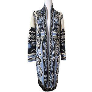 Essitam Shilo Duster Womens Open Front Aztec Pattern Cardigan Sweater Size S